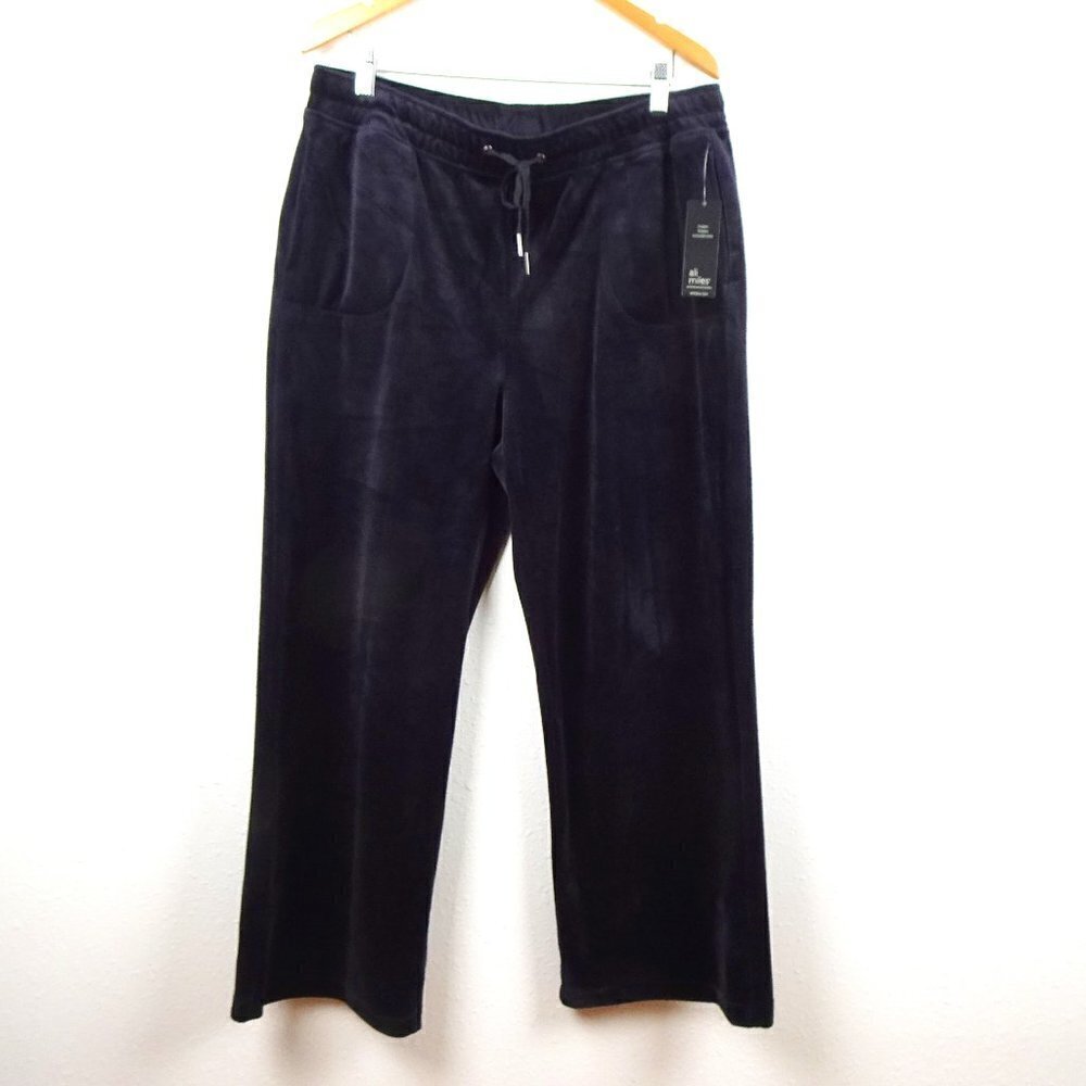 Ali Miles Velour Pants Women's Size XL Blue Pull On Elastic Waist